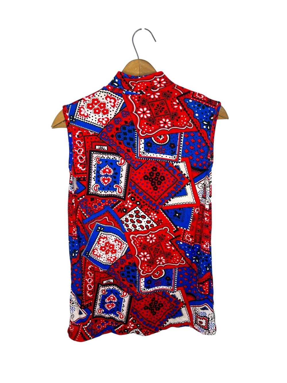 Vintage 1970s Bandana Patchwork Tunic Top Mod Patriotic Red White Blue Medium - Picture 4 of 10